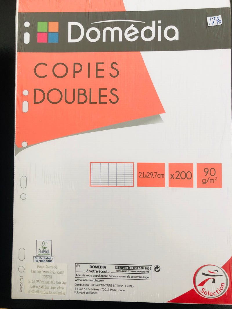 Copies Doubles Perforées A4 SEYES x200 /  Double sheets  DOMEDIA
